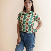 Green& Brown Crochet Shirt - VIBE