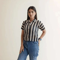 Black&White Stripes Crochet Shirt - VIBE