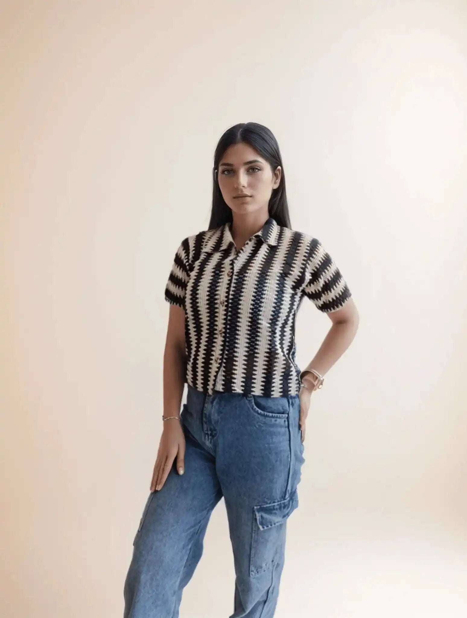 Black&White Stripes Crochet Shirt - VIBE