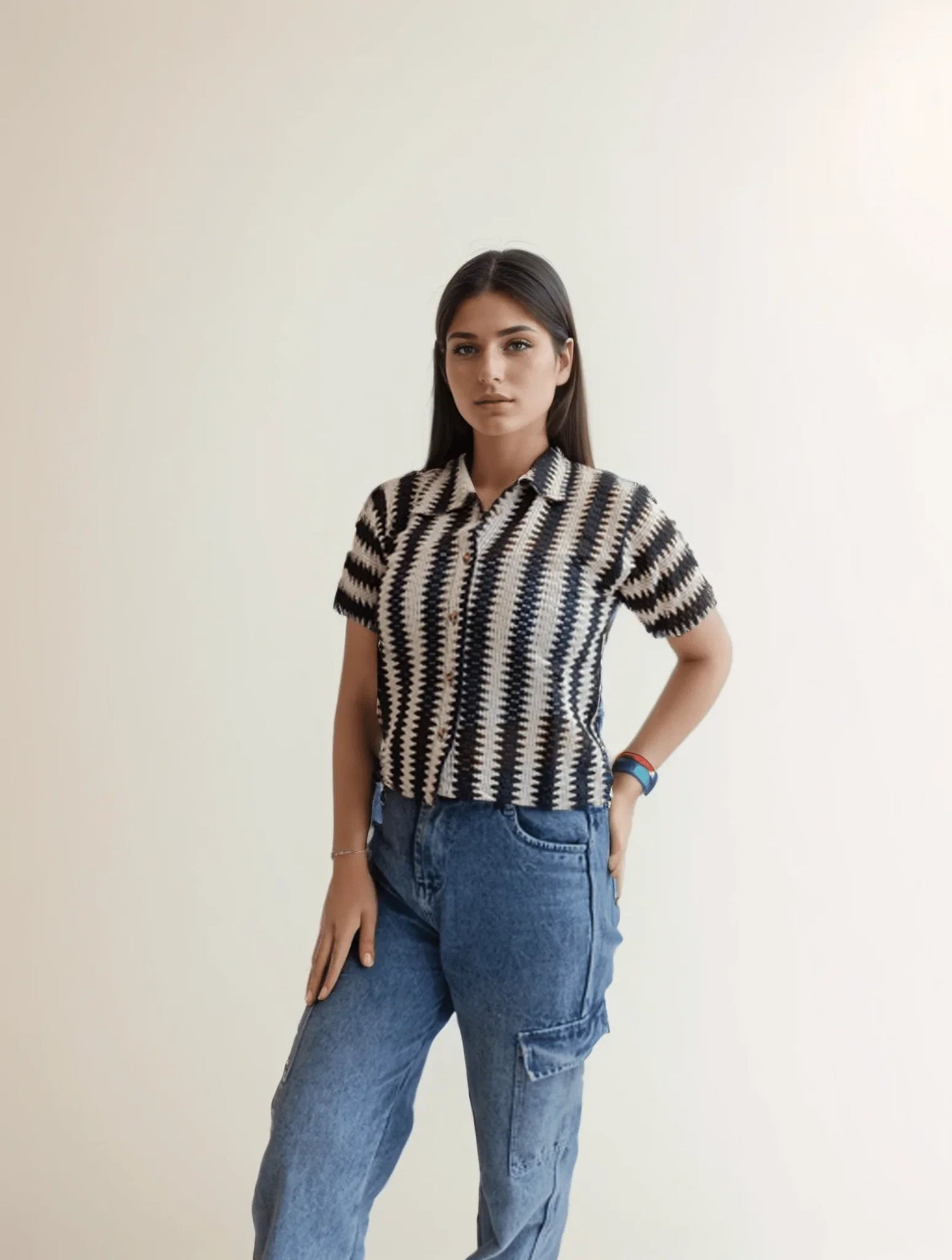 Black&White Stripes Crochet Shirt - VIBE