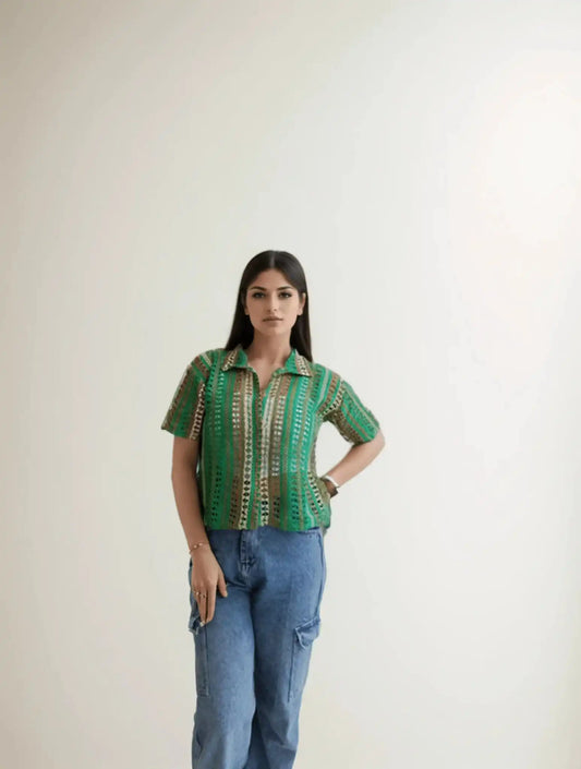 Green Crochet Shirt - VIBE