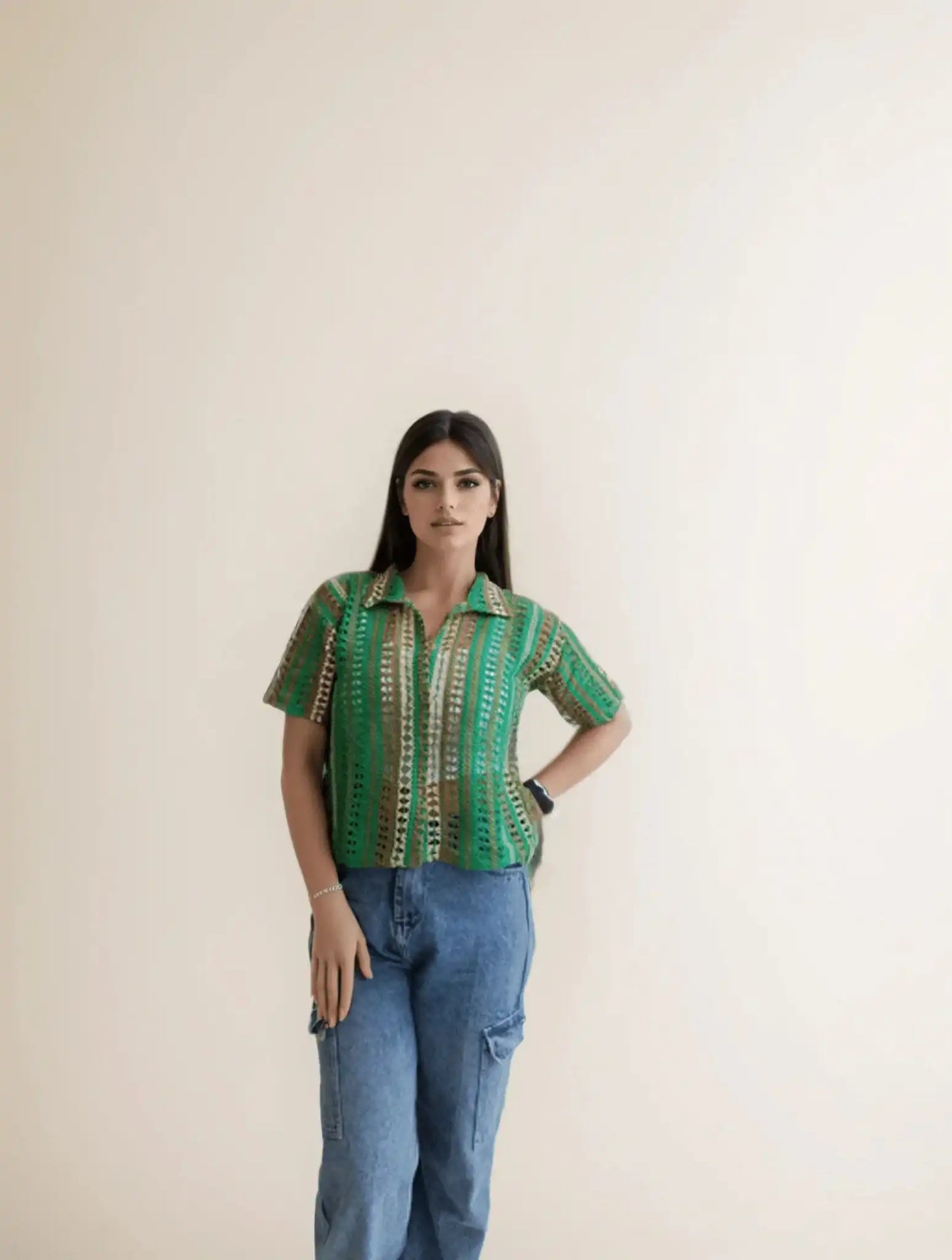 Green Crochet Shirt - VIBE