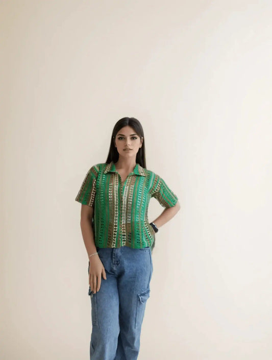 Green Crochet Shirt - VIBE