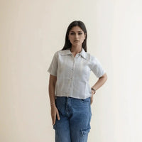 Grey Crochet Shirt With White Strips - VIBE