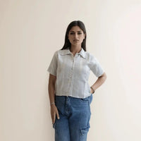 Grey Crochet Shirt With White Strips - VIBE