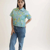 Blue Printed Cotton Shirt - VIBE
