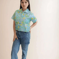 Blue Printed Cotton Shirt - VIBE