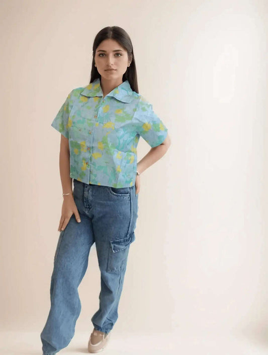 Blue Printed Cotton Shirt - VIBE