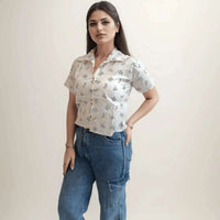 White Printed Cotton Shirt - VIBE
