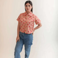 Peach printed Cotton Shirt - VIBE