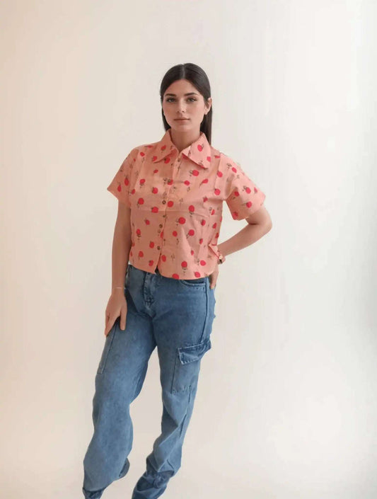 Peach printed Cotton Shirt - VIBE