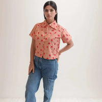 Peach printed Cotton Shirt - VIBE