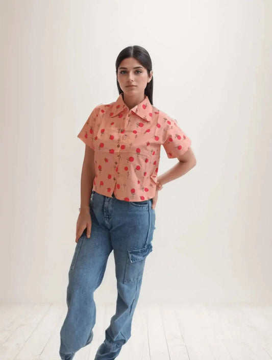 Peach printed Cotton Shirt - VIBE