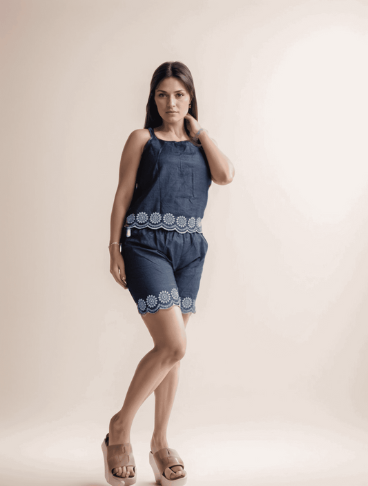 Blue Ethenic Shorts Cordset - VIBE