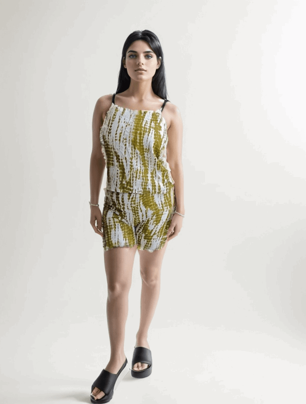 White & Mustard Tie-Die Shorts Cordset - VIBE
