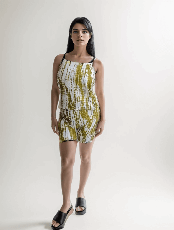 White & Mustard Tie-Die Shorts Cordset - VIBE