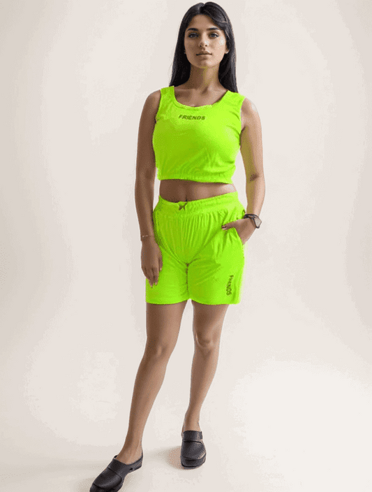 Neon Green Sports Shorts Cordset - VIBE