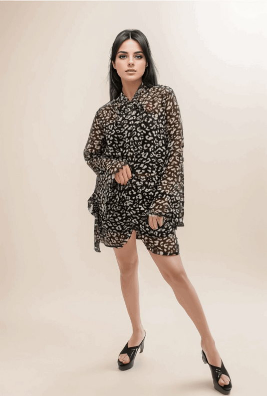 Black Leopard Print Shorts Cordset With Black Inner - VIBE