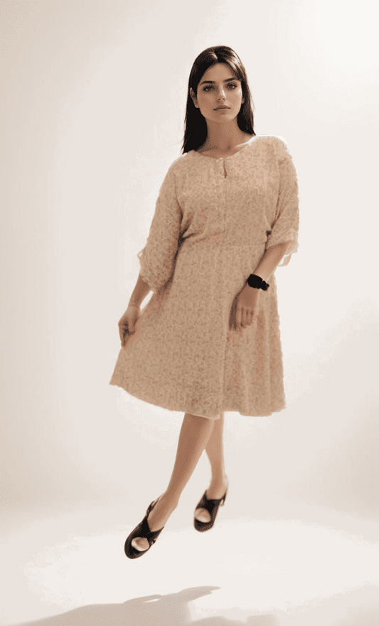 Beige Printed Short Dress - VIBE
