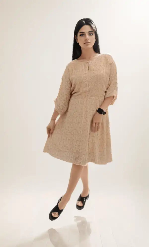 Beige Printed Short Dress - VIBE