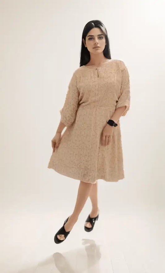 Beige Printed Short Dress - VIBE