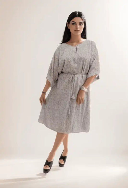 Grey Printed Short Dress - VIBE