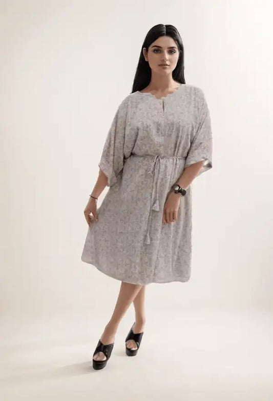 Grey Printed Short Dress - VIBE