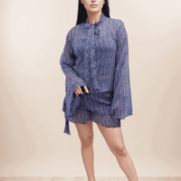 Blue Printed Short Cordset With Blue Inner - VIBE