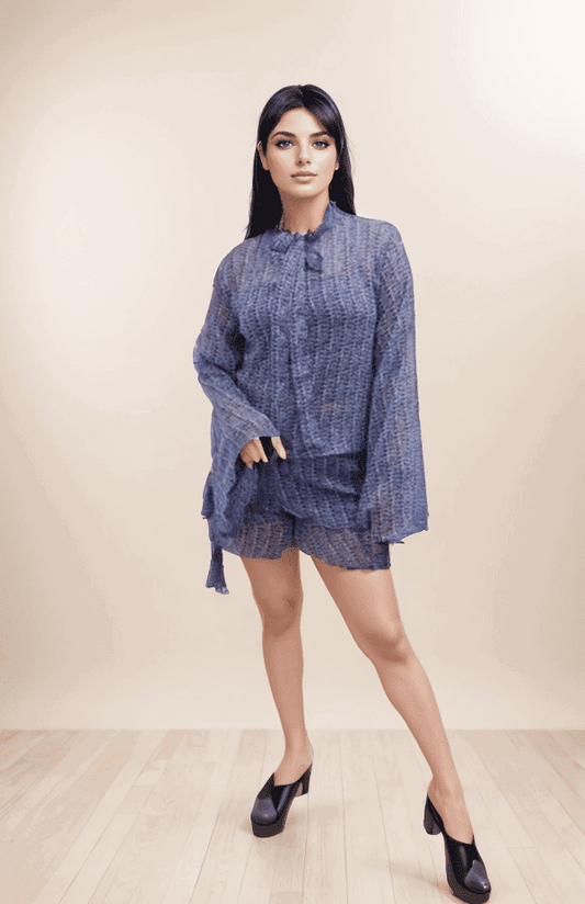 Blue Printed Short Cordset With Blue Inner - VIBE