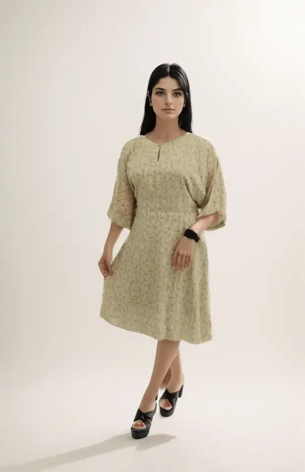 Yellow Printed Short Dress - VIBE