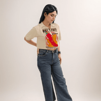 Beige Printed Crop Tshirt
