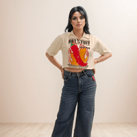 Beige Printed Crop Tshirt